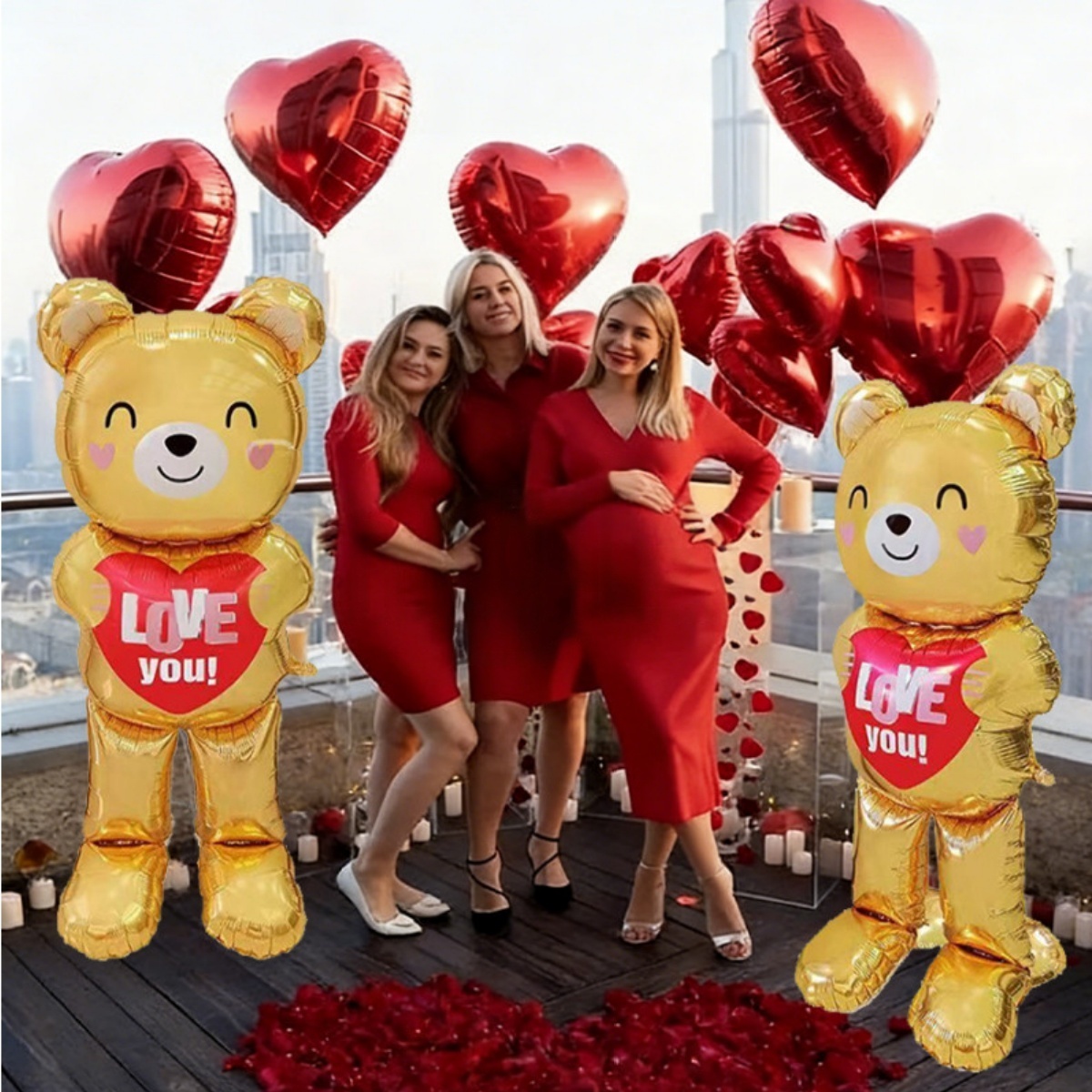 Confetti Balloon Set - ลูกโป่งรูปหัวใจขนาดใหญ่ 60 นิ้ว สำหรับตกแต่งงานปาร์ตี้วันวาเลนไทน์ อุปกรณ์ประกอบฉากถ่ายภาพ ตกแต่งห้อง