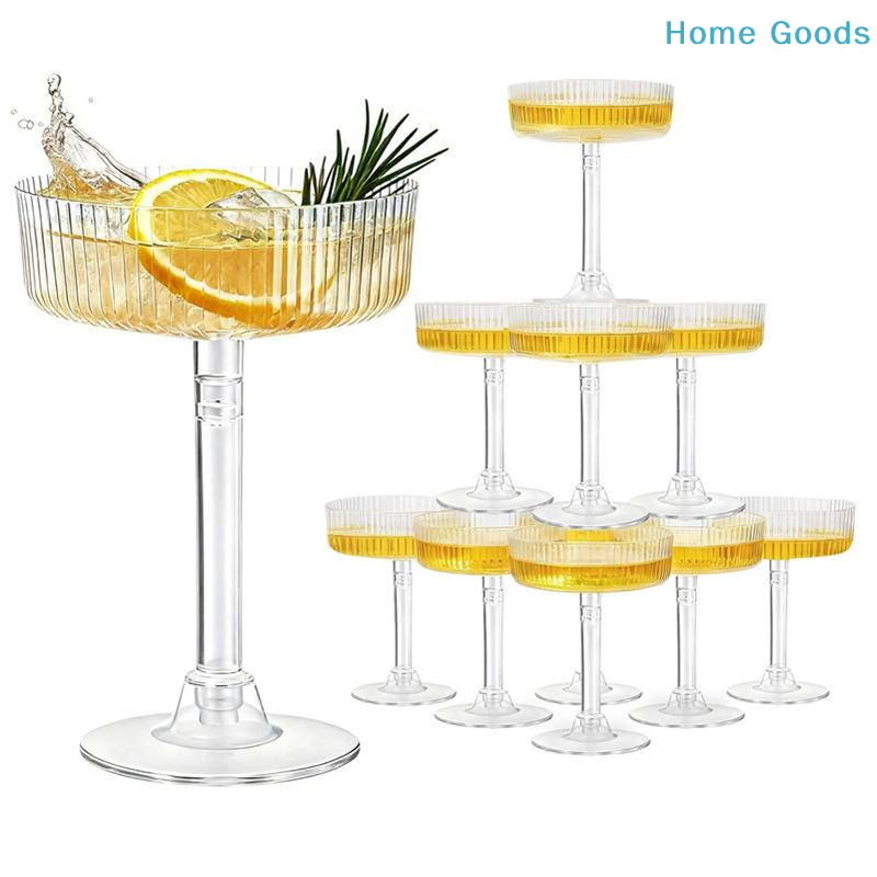 Champagne Tower Set - แก้วมาร์ตินี่พลาสติกใสแบบใช้ซ้ำได้ 10 ชิ้น แก้วขนมหวานกันรั่ว แก้วน้ำสำหรับงานเลี้ยงฉลองงานแต่งงาน ปิกนิกกลางแจ้ง