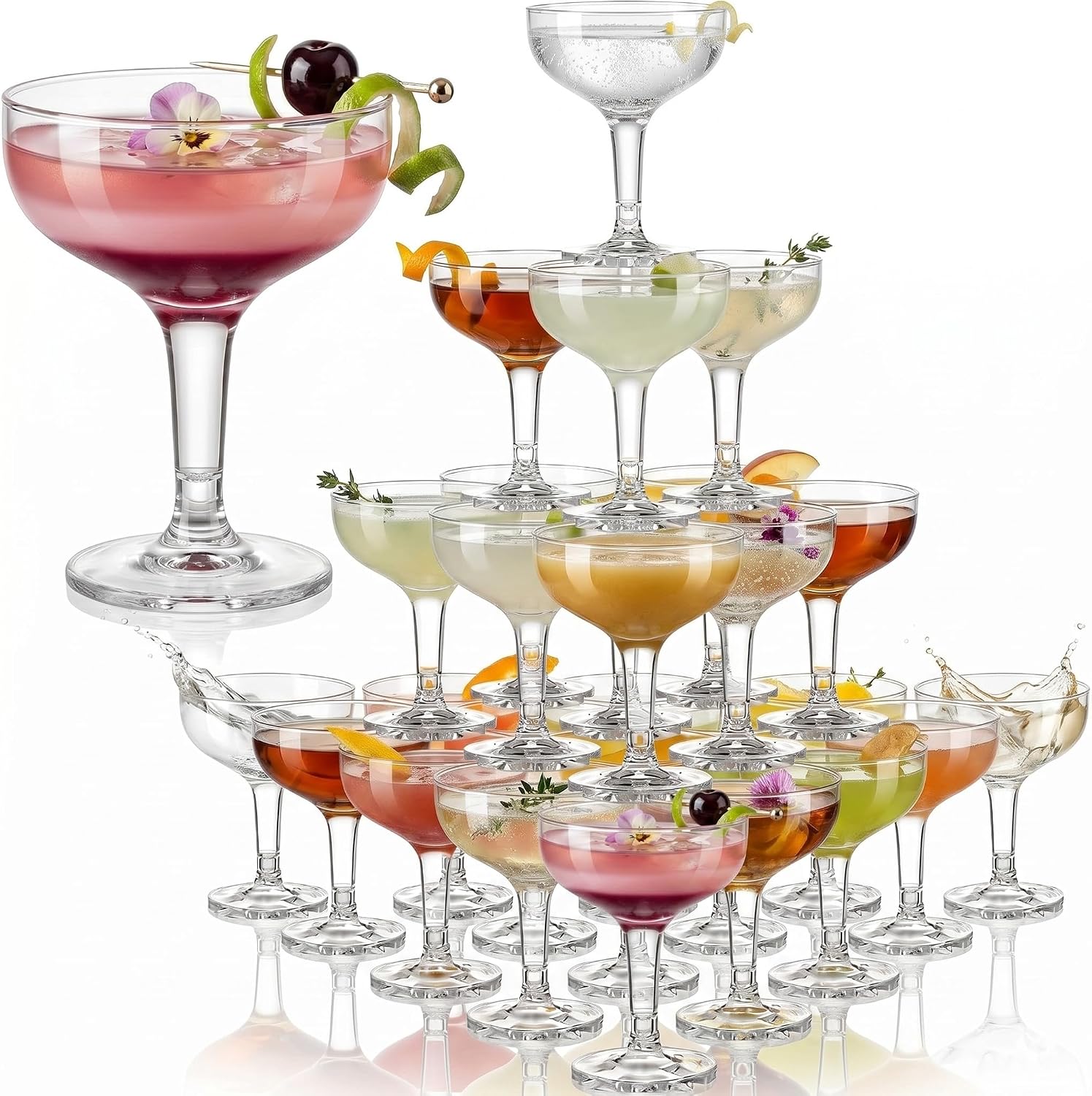 Champagne Tower Set - แก้วแชมเปญพลาสติกแบบ 4-6 ชั้น ขนาด 5 ออนซ์