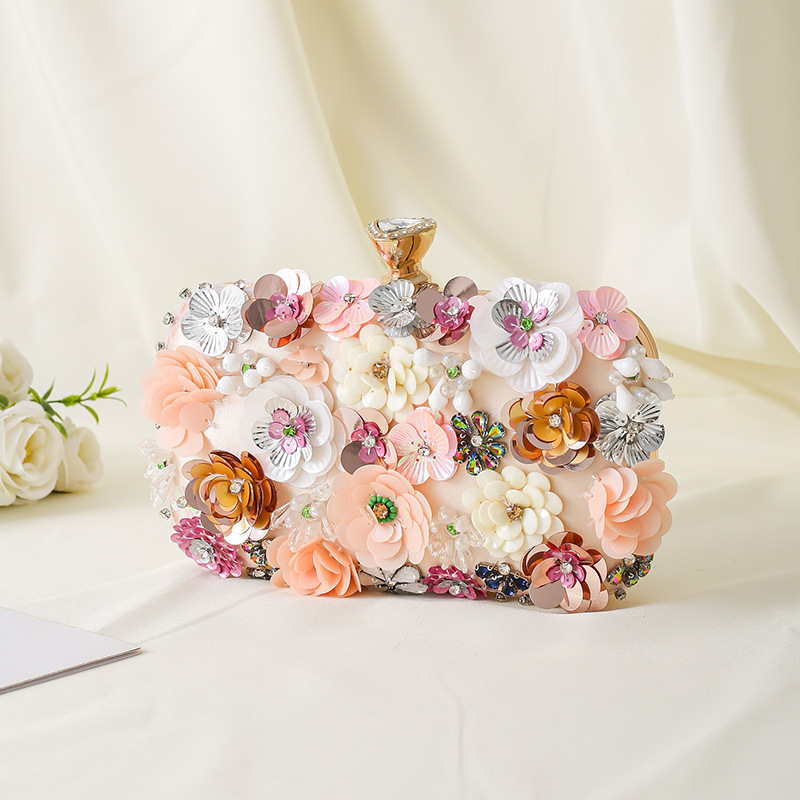 Wedding Vendor - ดอกไม้ชุดราตรีกระเป๋าถือลูกปัดดอกไม้คลัทช์กระเป๋าโซ่โลหะCrossbodyกระเป๋าจัดเลี้ยงกระเป๋าถืองานแต่งงานพรหมDropship