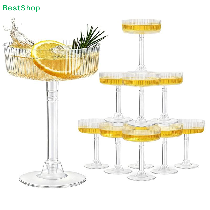 Champagne Tower Set - ☽ แก้วมาร์ตินี่พลาสติก 10 ชิ้น ถ้วยขนมหวาน แก้วใสสำหรับงานเลี้ยงฉลอง