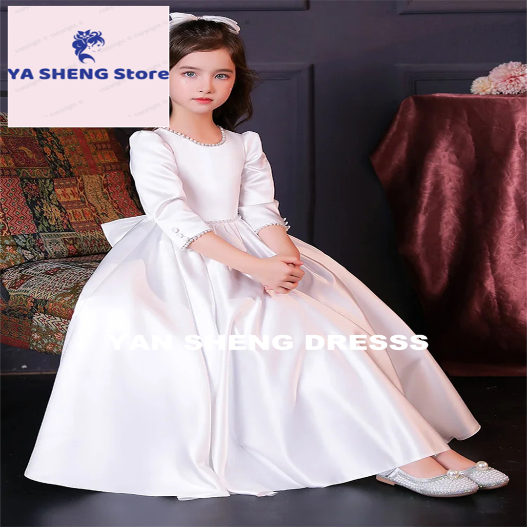 Bridal Sash Ribbon - ชุดเดรสงานแต่งงานแบบกำหนดเอง ประดับมุกหรูหรา พองฟู พร้อมโบว์ สำหรับเจ้าหญิงน้อย งานวันเกิด