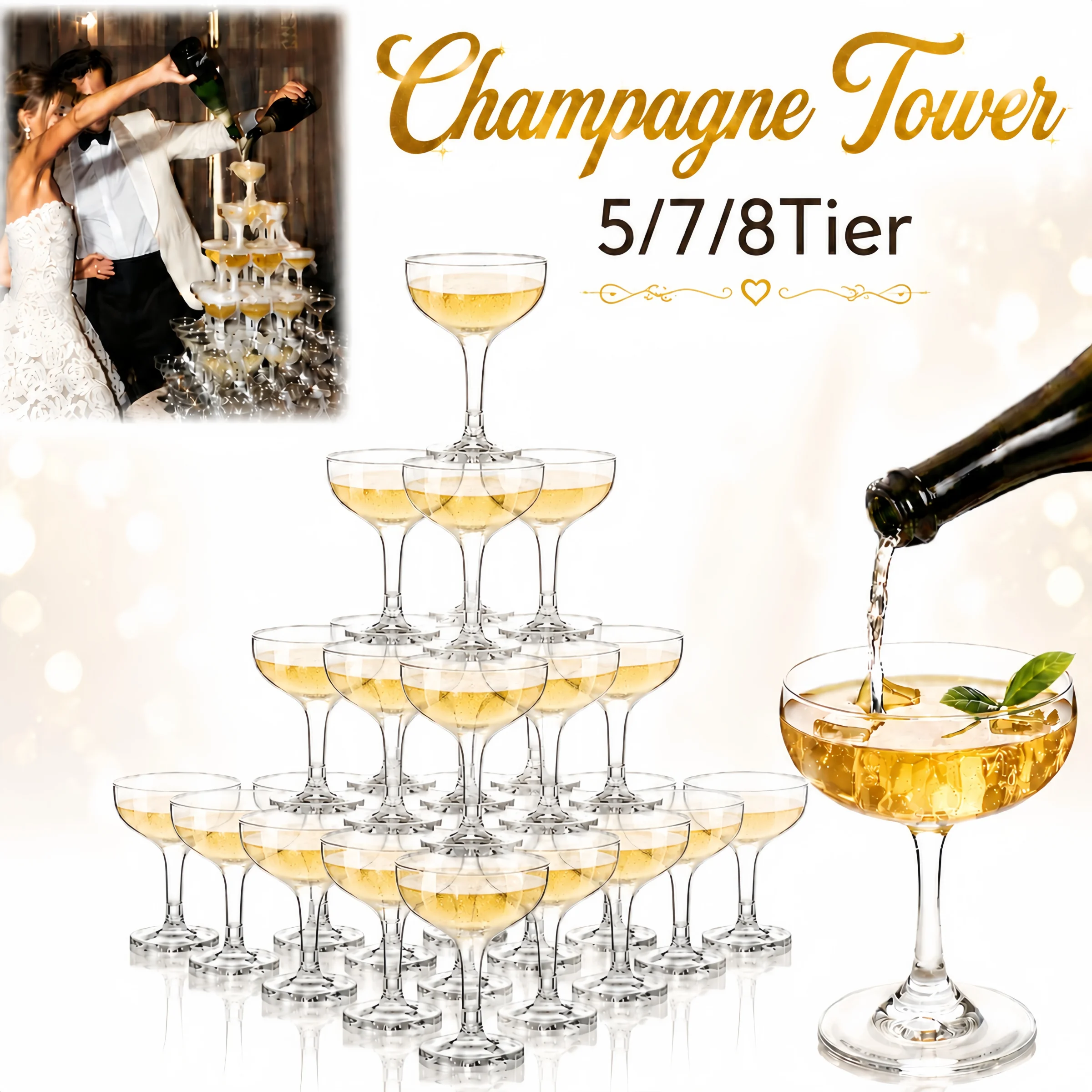 แท่นวางแก้วแชมเปญพลาสติกใส 5/7 - Champagne Tower Set บทวิจารณ์และราคา